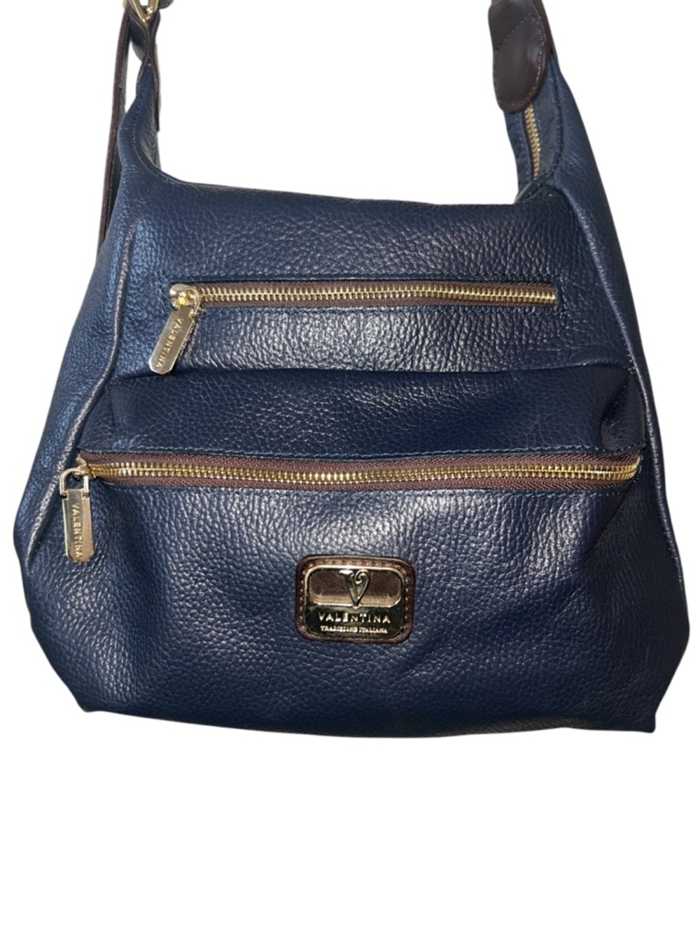 Valentina Genuine Leather Convertible Cross Body Purse Navy Blue Made In Italy